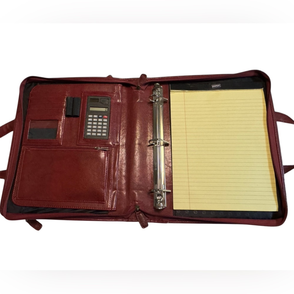 High End Foray Deep Red Women’s Briefcase Attache Vegan Leather Bag Planner - Picture 7 of 15